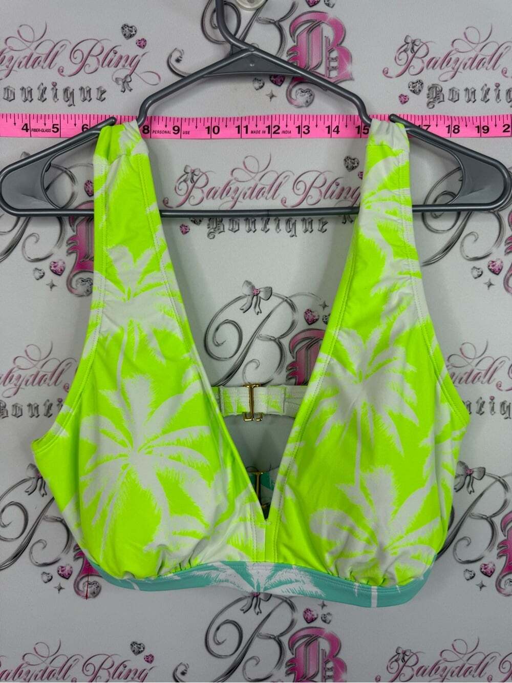 Decree bikini top NEW Neon Yellow and Mint Palm-Print Bikini Top